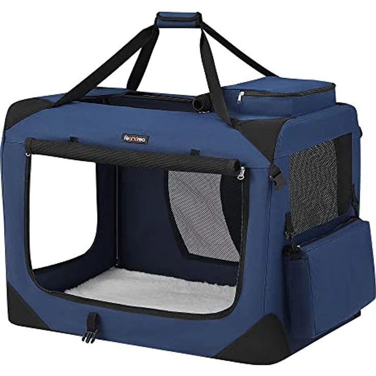 Feandrea Hundebox faltbar, Transportbox Hund, Größe XL, Hundetasche, Oxford-Gewebe, Netzstoff, atmungsaktiv, tragbar, transportabel, Metallrahmen, mit Griffen, Taschen, 81 x 58 x 58 cm, dunkelblau – Bild 1