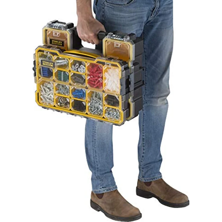 Stanley FatMax Profi-Organizer 2-3 - Zubehörbox (zum Verstauen und Transportieren von Kleinteilen und Zubehör, transparent, kratz-und schlagfest, stapelbar durch Seitenverriegelungssystem) FMST1-75779 – Bild 8