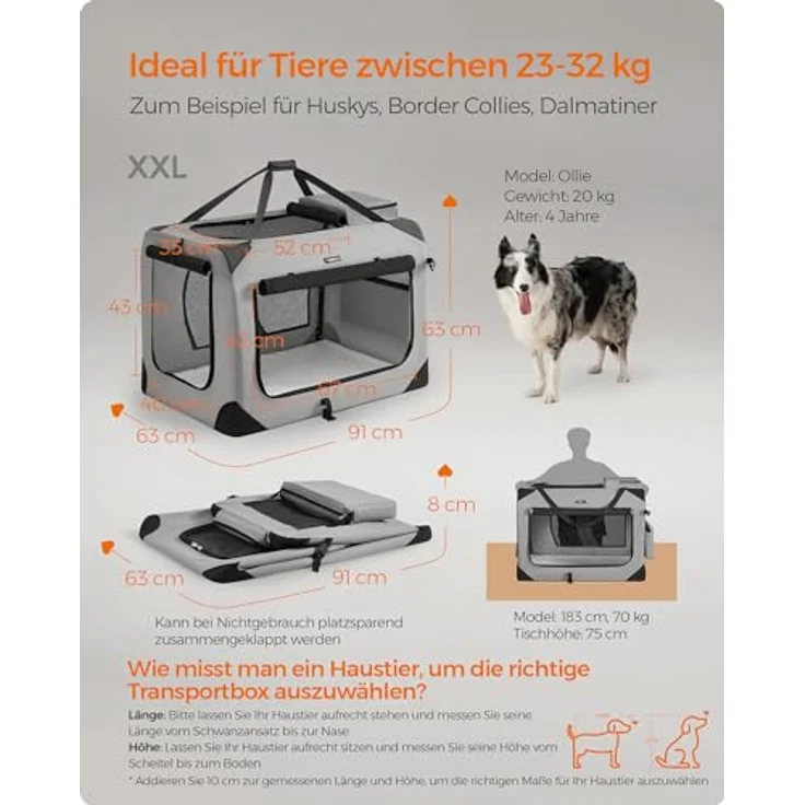 Feandrea Hundebox faltbar, Transportbox Hund XXL, atmungsaktiv, rauchgrau – Bild 3