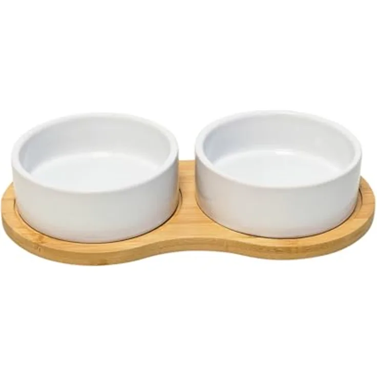 Nobby Hunde Futterbar Bambasso, elegante Holz-Keramik Futterstation mit hygienischen, spülmaschinengeeigneten Näpfen, rutschfest und stabil