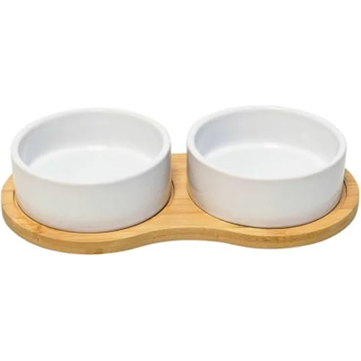 Nobby Hunde Futterbar Bambasso, elegante Holz-Keramik Futterstation mit hygienischen, spülmaschinengeeigneten Näpfen, rutschfest und stabil – Bild 1