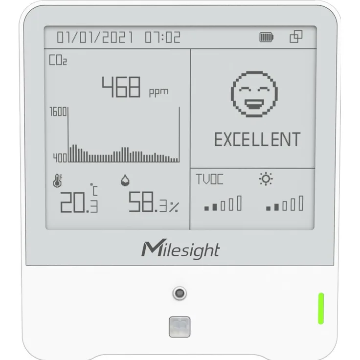 Milesight AM307, LoRaWAN Indoor Ambience Monitoring Sensor, Thermometer und Hygrometer mit CO2- und TVOC-Erfassung, batteriebetrieben, digitales Display