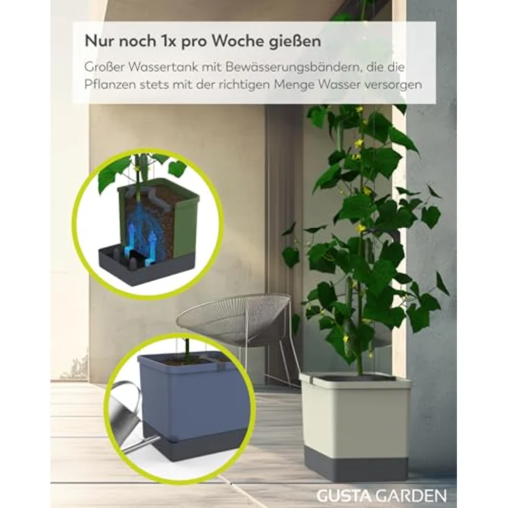GUSTA GARDEN Curt Cucumber - Selbstbewässernder Gurkentopf mit Ranksystem, 20L Erdvolumen & 4,5L Wassertank, Rankhilfe, UV-Stabil, Made in EU (hellgrau) – Bild 4