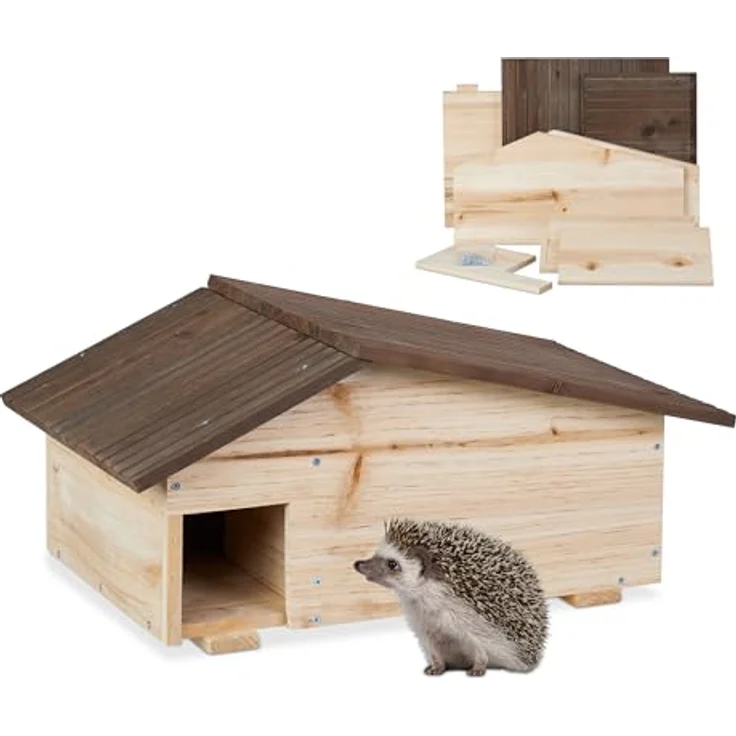 relaxdays Igelhaus mit Bode, Winterquartier aus Kiefernholz mit 2 Kammern, natur – Bild 1