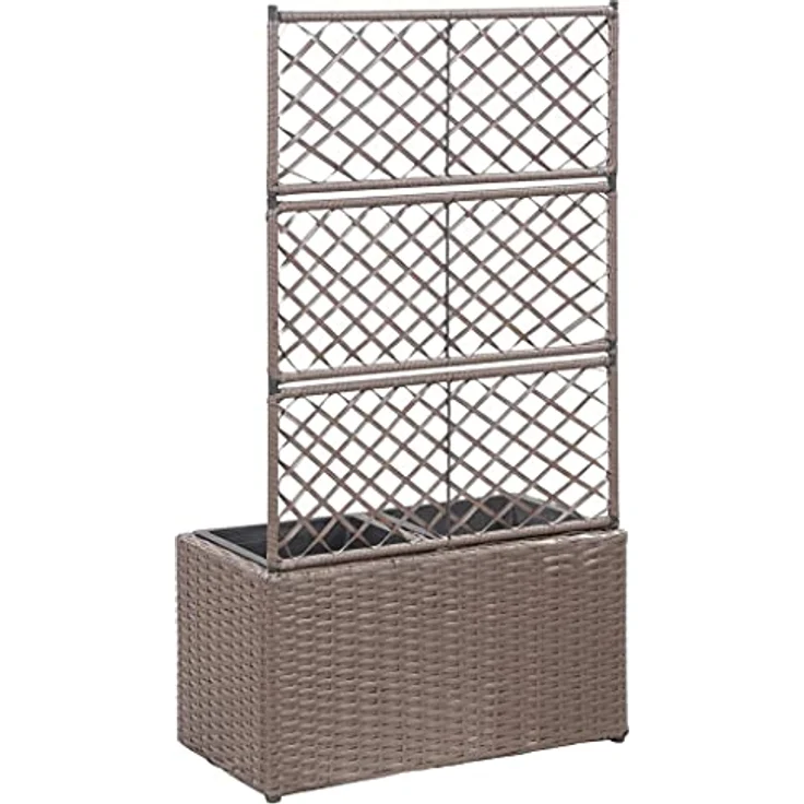 vidaXL Hochbeet mit Rankgitter 2 Töpfe 58×30×107cm Poly Rattan Braun – Bild 7