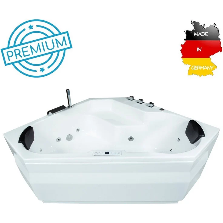 Basera® Whirlpool-Badewanne PREMIUM Indoor Eck-Whirlpool Badewanne Capri 145 x 145 cm, (Komplett-Set), mit 24 Massagedüsen, Heizung, Ozongenerator, Bodenansaugung, Wasser... – Bild 1