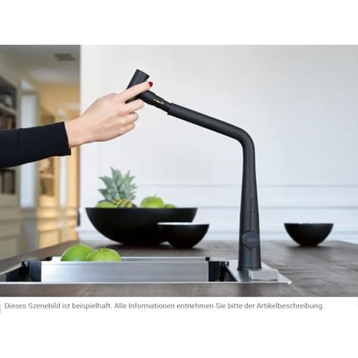 FRANKE Küchenarmatur Icon, Ausziehbare Schlauchbrause mit Laminar-Perlator, Black Matt – Bild 7