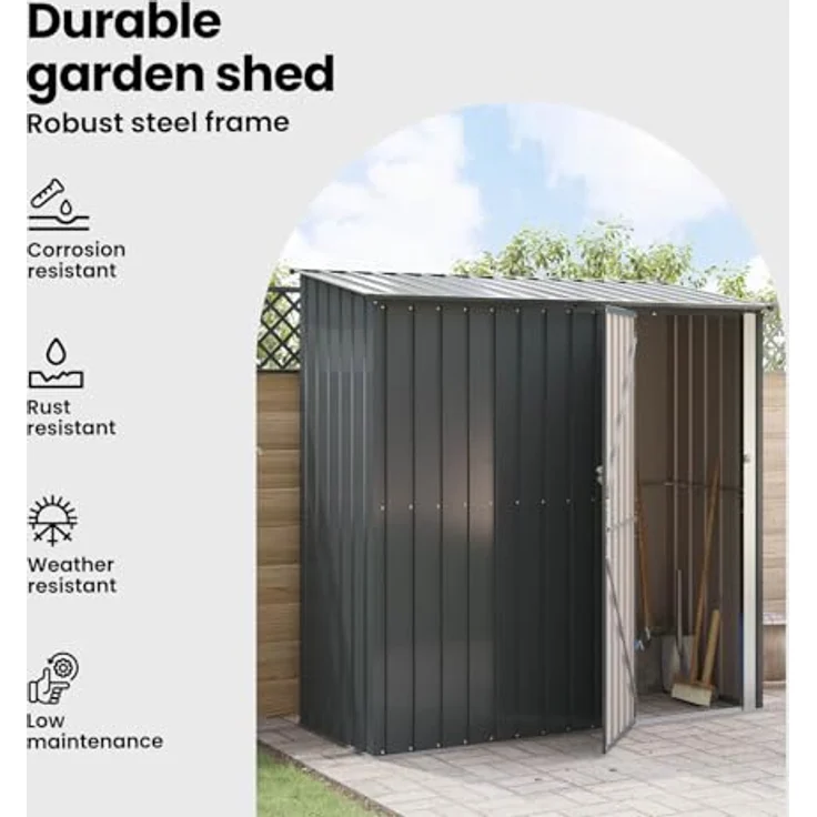 vidaXL Gartenhütte Anthrazit 203 x 85,5 x 200 cm, wetterfester Metall-Speicher für Gartenwerkzeuge, rechteckig, rostbeständig, einfache Montage – Bild 5