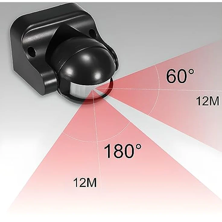 Retoo Infrarot-Bewegungsmelder IP44, 180° Arbeitsfeld 12m Reichweite, Wasserdicht LED Geeignet (Schwenkbar) – Bild 5