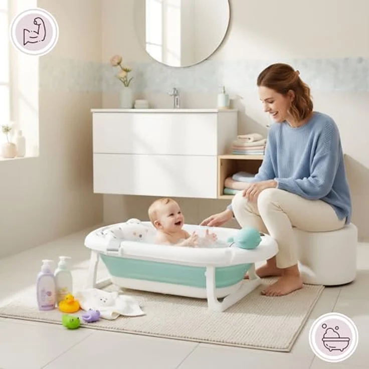 Moby-System Faltbare Babybadewanne mit Thermometer und Ständer, ergonomisch, mint – Bild 6
