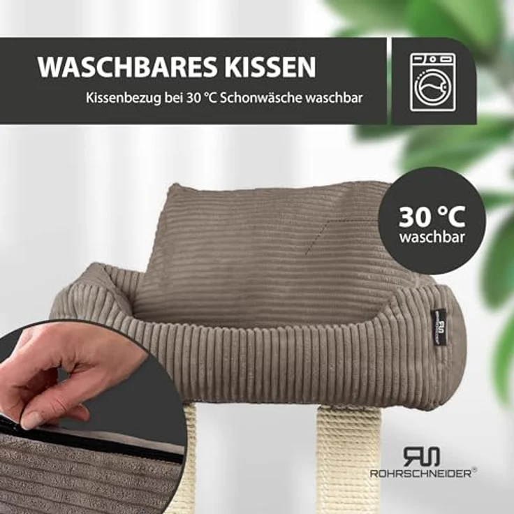 Rohrschneider Kratzbaum Katzenbaum Wolly 2 breite Kratzstämme mit Katzenbett Cordstoff, Made in Germany, versch. Farben – Bild 8
