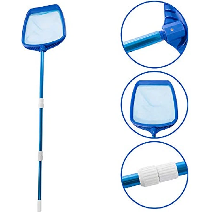 AREBOS Poolkescher Laubkescher Oberflächenkescher Kescher mit Teleskopstange - Blau – Bild 5