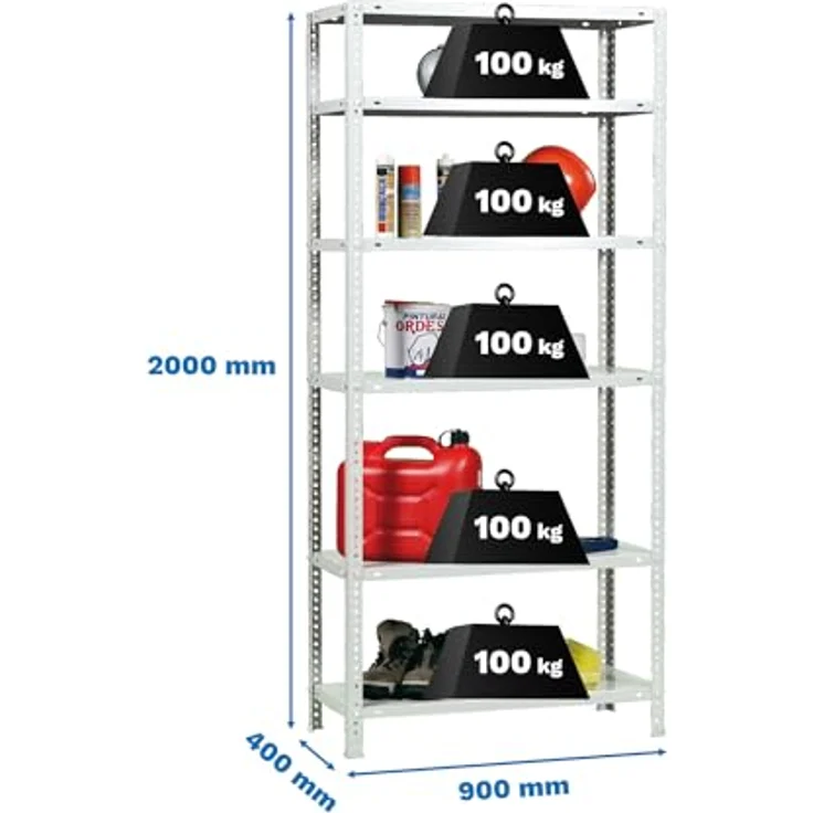 SimonRack Schwerlastregal 200x90x40 cm, Lagerregal mit 6 Fachböden und 100 kg Tragfähigkeit, Weiß - Comfort – Bild 3
