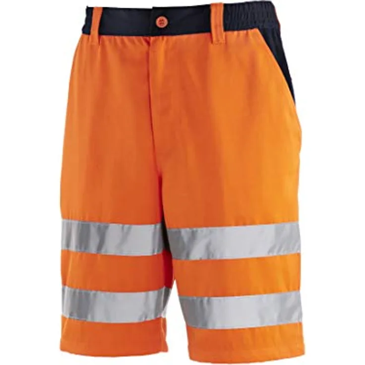 teXXor 4345-56 Warnschutz-Short "Erie", elastischer Taillenbund mit 5 Gürtelschlaufen, Warnorange/Marineblau