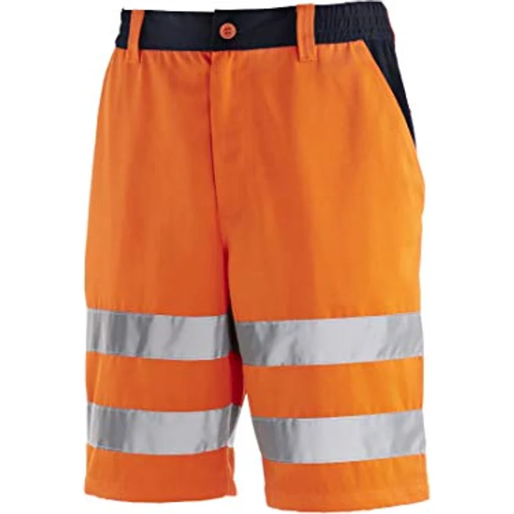 teXXor 4345-56 Warnschutz-Short "Erie", elastischer Taillenbund mit 5 Gürtelschlaufen, Warnorange/Marineblau – Bild 1