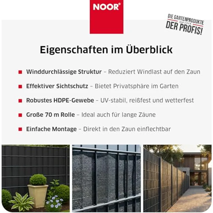 Noor Zaunblende Textil, Grau, 0,19 x 70 m – Bild 6