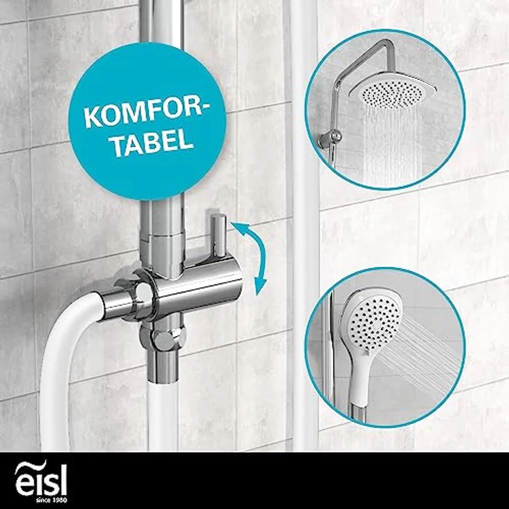 EISL Duschset DUSCHTRAUM Duschsäule mit großer Regendusche 200 x 200 mm und Handbrause, ideal zum Nachrüsten-Nutzung vorhandener Bohrlöcher komplettes Montageset Chrom/Weiß DXLD60087CS – Bild 4