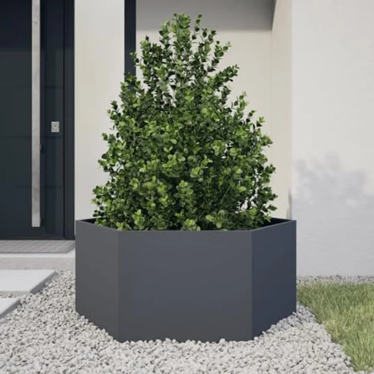 vidaXL Pflanzkübel Anthrazit Sechseckig 104x90x45 Stahl, Wetterfestes Hochbeet mit viel Platz und erhöhtem Design – Bild 2