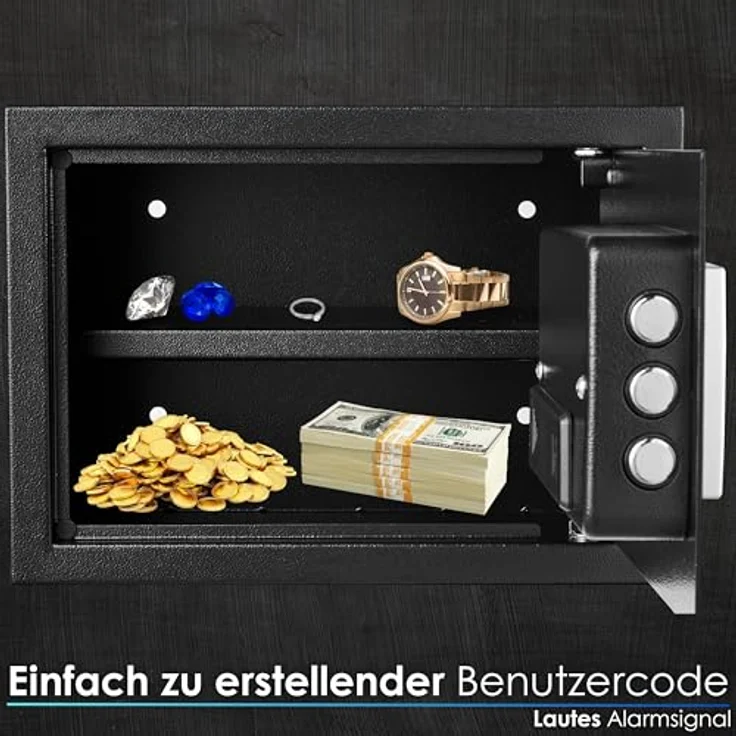 Ecosa Tresor elektronisch Kombinationsschloss Wandtresor Hotelsafe, 3 mm starke Stahlkonstruktion, batteriebetrieben, 6 kg, Schwarz – Bild 4