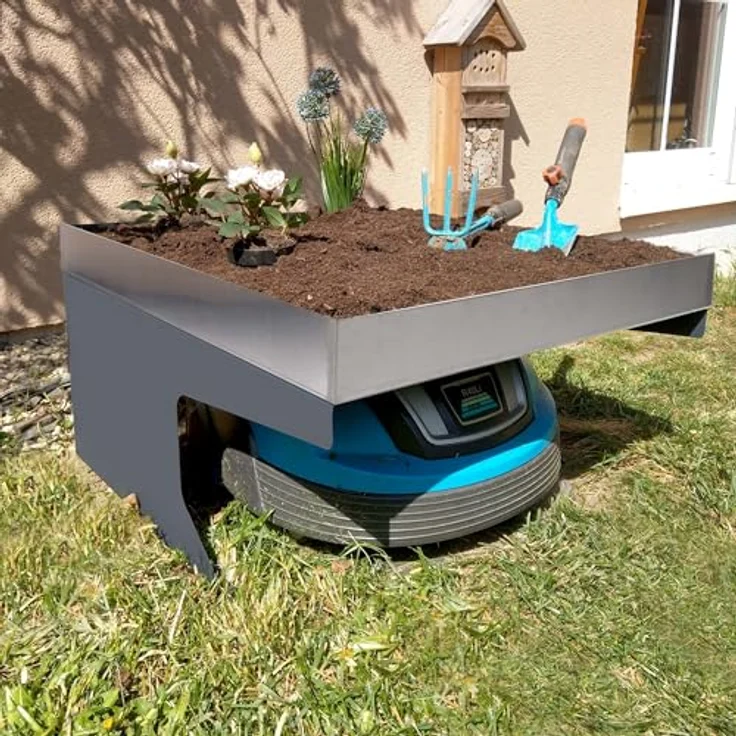 PROREGAL Mähroboter-Garage mit Pflanzkasten, Wetterfester Schutz aus pulverbeschichtetem Edelstahl und verzinktem Stahl, anthrazit, 37x60x70cm – Bild 2