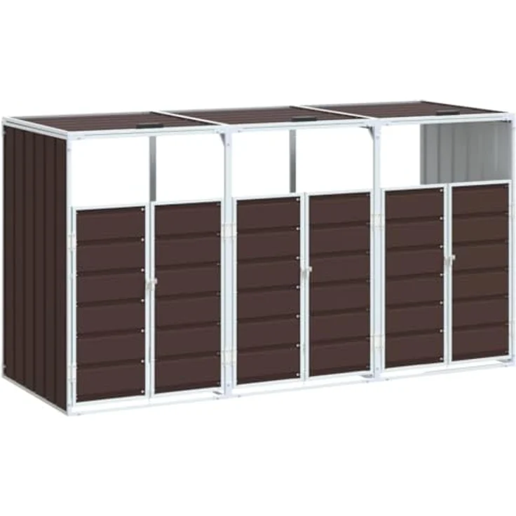 vidaXL Mülltonnenschuppen mit 3 Behältern, Stahl, braun, 216 x 81 x 115 cm, für den Außenbereich, mit praktischem Deckelmechanismus und guter Belüftung – Bild 1
