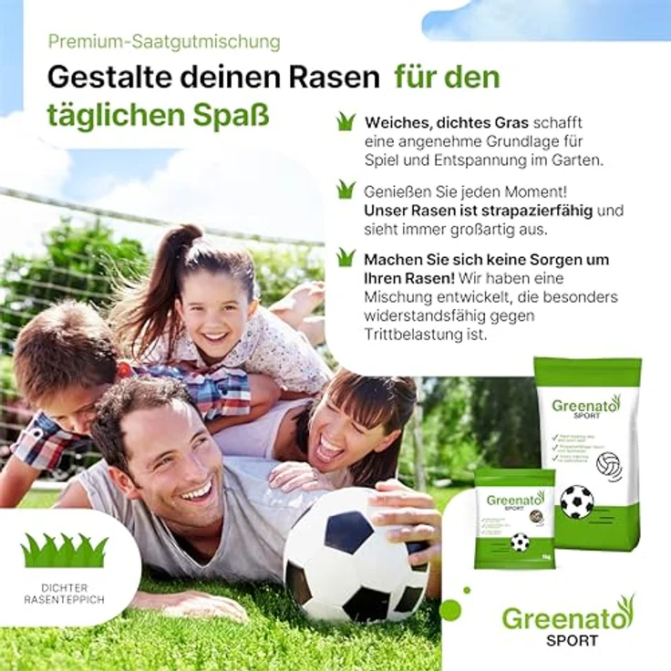 Greenato Rasensamen Greenato Sport 30kg - Schnellkeimend, ideal für Mähroboter, extra robust, für Neuansaat und Nachsaat, reicht für 1200 m² – Bild 4