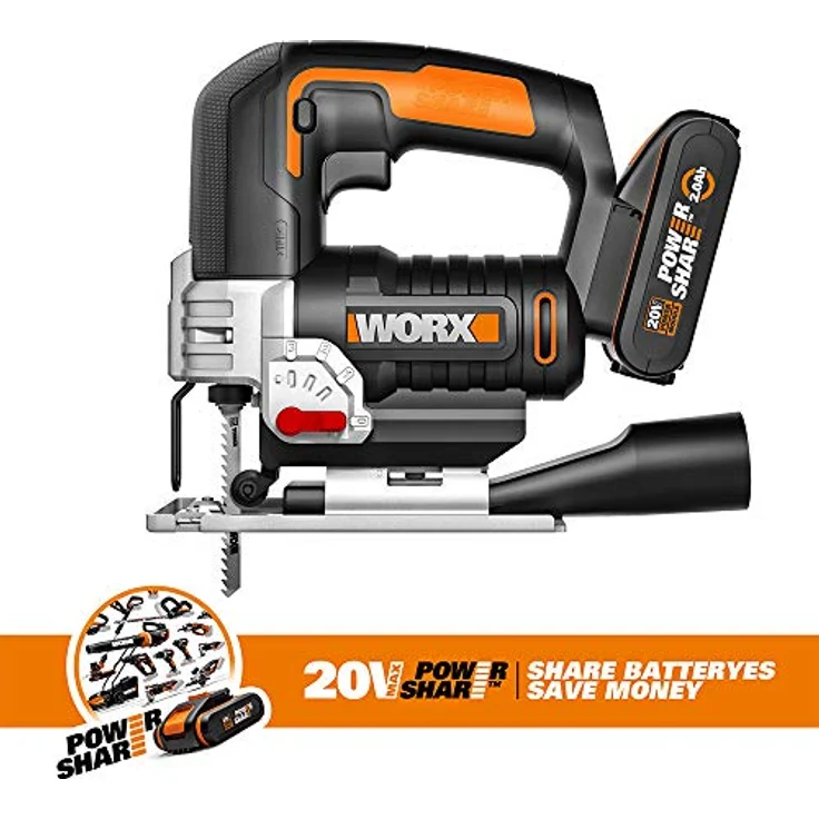 WORX 20V Akku Stichsäge WX543.2 2,0Ah 45°Schnittwinkel PowerShare – Bild 6