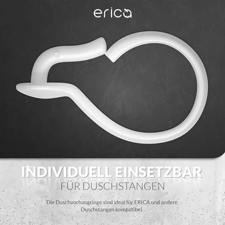 Erica Duschvorhangringe, 12er Packung für Duschstange, weiß – Bild 3