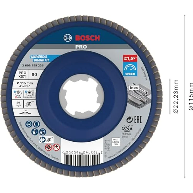 Bosch Professional gerade Fächerschleifscheibe Best (für Metall, X-LOCK, X571, Ø115 mm, Körnung K60, BohrungsØ 22,23mm) - Preisvergleich – Bild 2