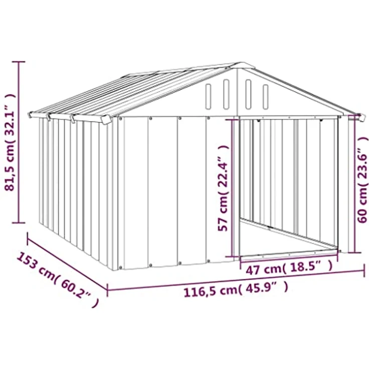 vidaXL Hundehütte Anthrazit 116,5x153x81,5cm Verzinkter Stahl Hundehaus Hütte – Bild 4