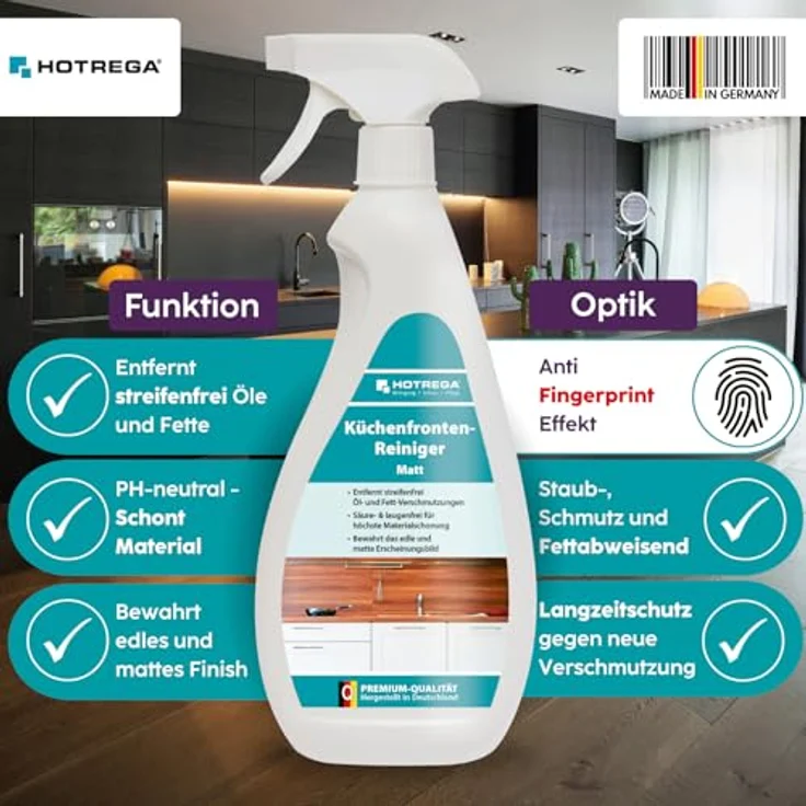 HOTREGA® Küchenfronten Reiniger, Intensivreiniger für matte Oberflächen, streifenfrei, 1500ml – Bild 2