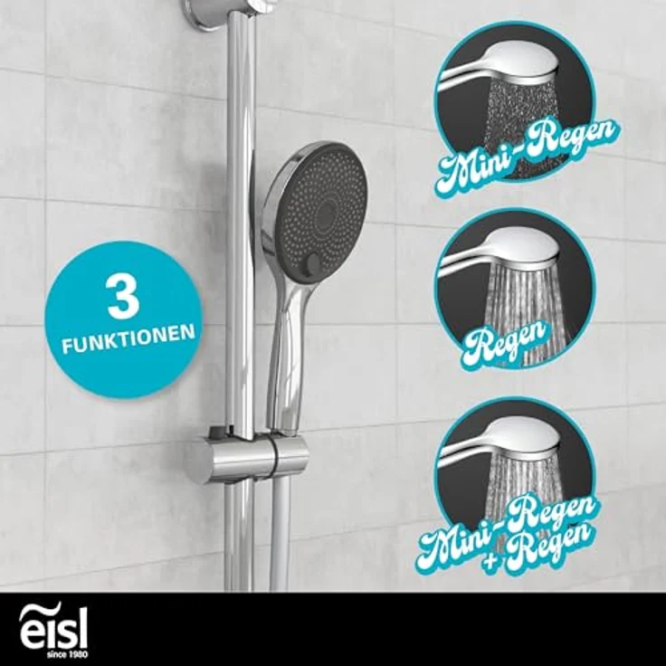 Eisl Stangenbrause-Set GRANDE VITA, Höhe 90 cm, 3 Strahlart(en), 1 tlg., Höhenverstellbar, Antikalk, wassersparend, Edelstahl, Silberoptik – Bild 2