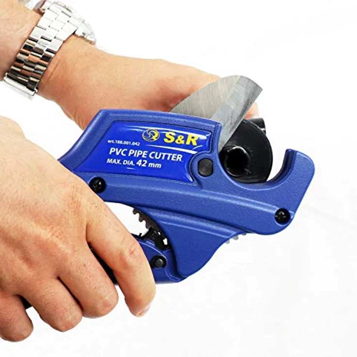 S&R Rohrschneider 188001042, präzises Schneidwerkzeug für Rohre bis 42 mm, Edelstahl, blau, inkl. Ersatzklinge – Bild 4