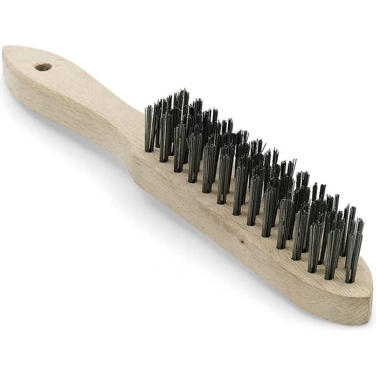 Nölle Handdrahtbürste Stahl glatt 2 Reihen, ergonomischer Holzgriff, robuste Stahldrähte für effiziente Reinigung