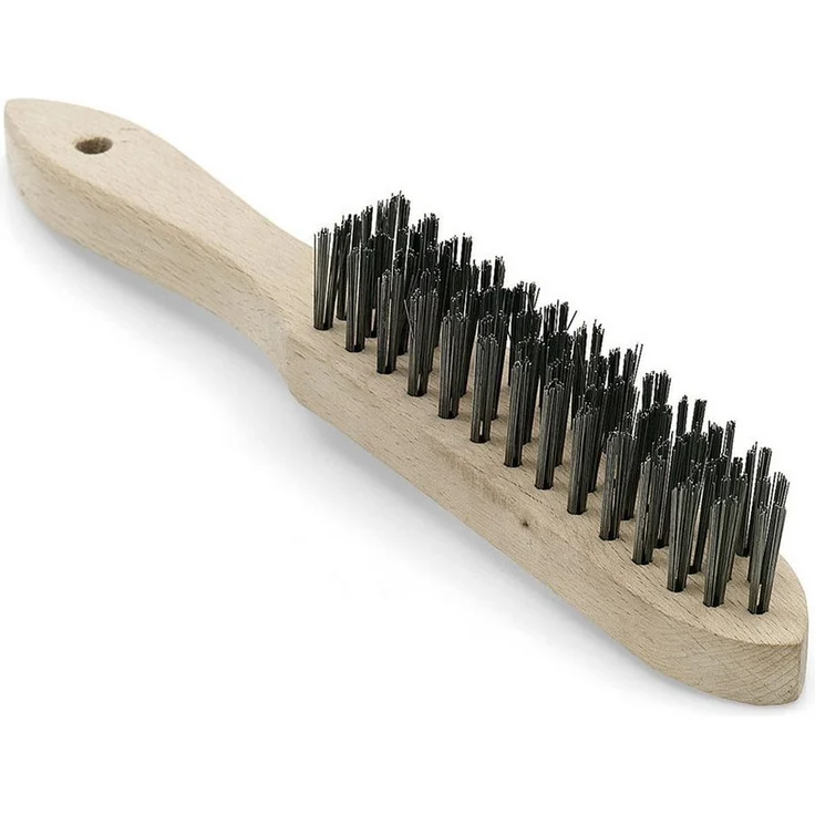 Nölle Handdrahtbürste Stahl glatt 2 Reihen, ergonomischer Holzgriff, robuste Stahldrähte für effiziente Reinigung
