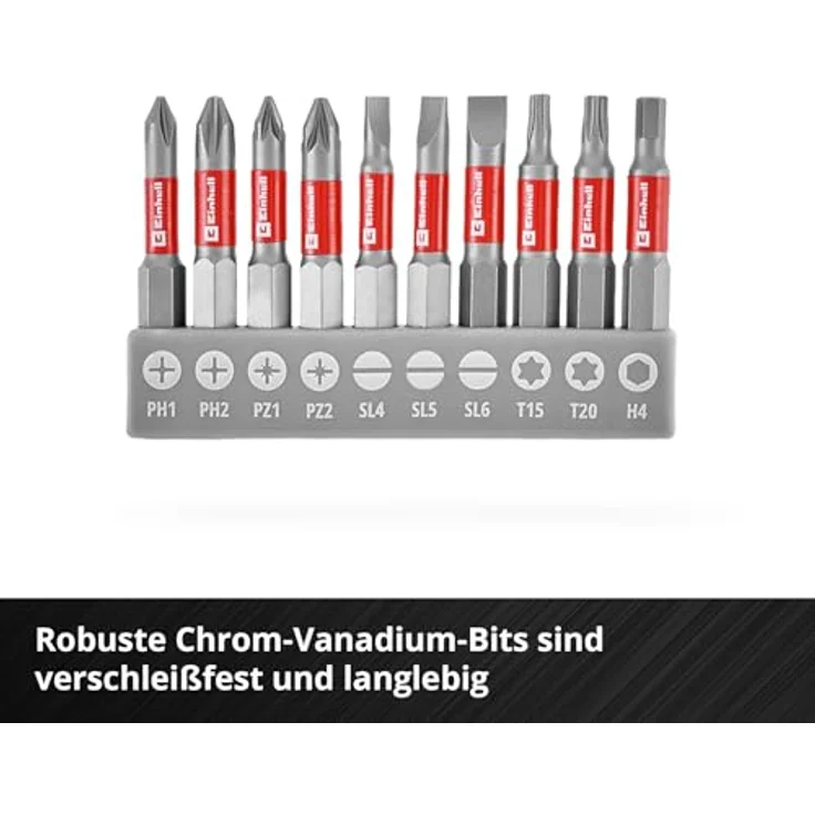 Einhell 133115 Bit-Set 11teilig, Schlitz, PH, PZ, T-Profil, Innen-Sechskant, Sechskant mit 300 mm Biegsamer Welle und Bithalter – Bild 5