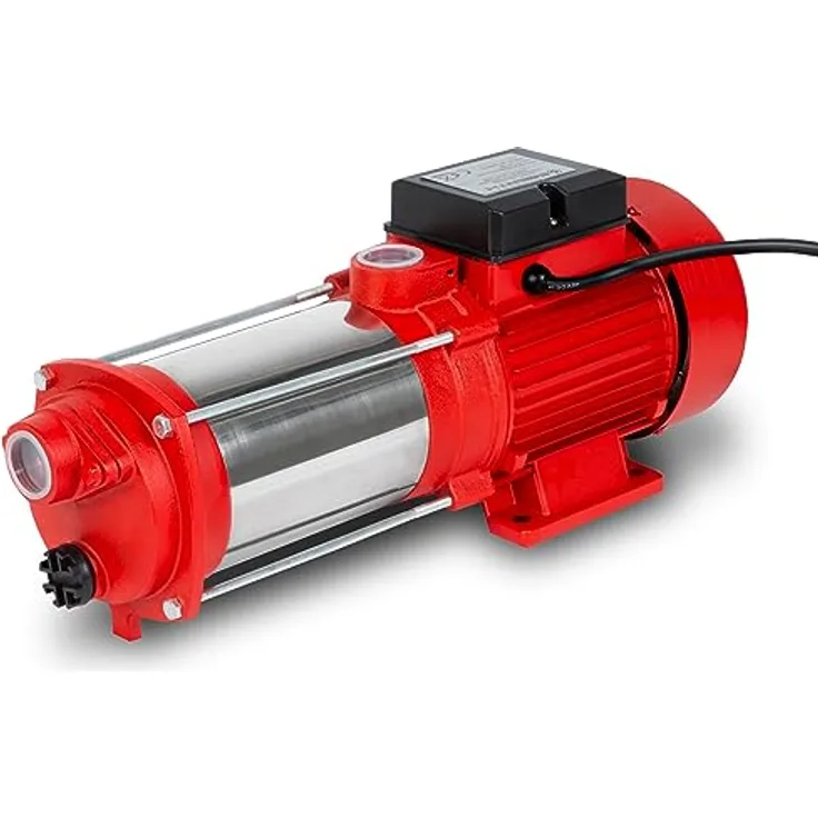 EBERTH WP1-MSW370 Wasserpumpe, mehrstufige Gartenpumpe mit 2400 L/h Förderleistung, 4 bar Druck, 8 m Ansaughöhe, Edelstahlgehäuse