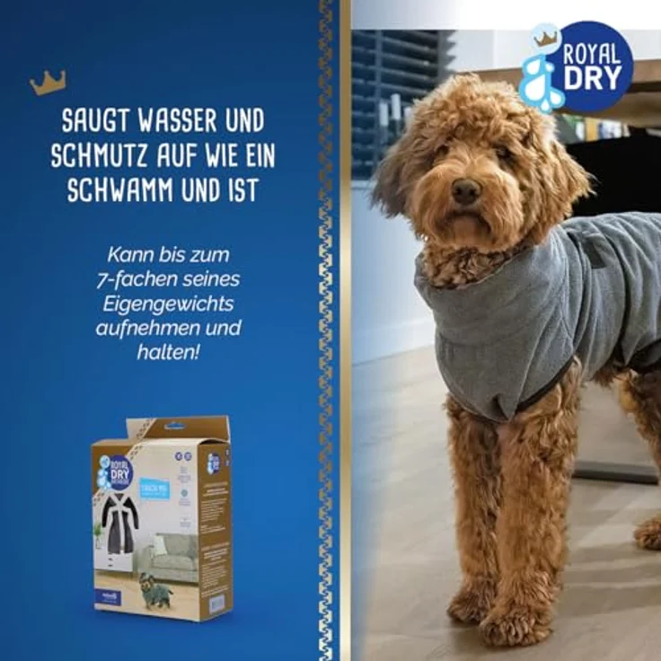 Royal Dry Bademantel Hund XS, Mikrofaser Hundehandtuch für kleine Hunde, rückenlänge 30-35 cm, schnell trocknend mit Klettverschluss, grau – Bild 4