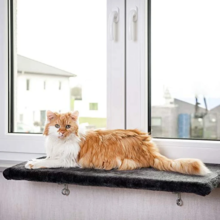 CanadianCat Company | Katzen Fensterliege groß Katzenbett Fensterbank - Snuggly Place Large in anthrazit/dunkelgrau - Flauschiges Fensterbrett Katze waschbar | ca. 75 x 35 cm – Bild 1