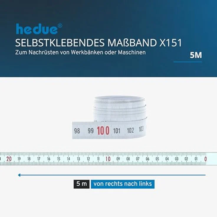 hedue X151 Selbstklebendes Maßband 5 m, von rechts nach links – Bild 3