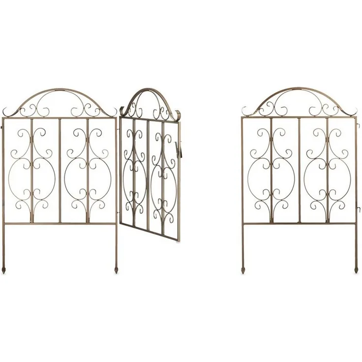 relaxdays Zauneinzeltür 3-teiliges Gartentor bronze, geschwungene Ornamente, erweiterbar