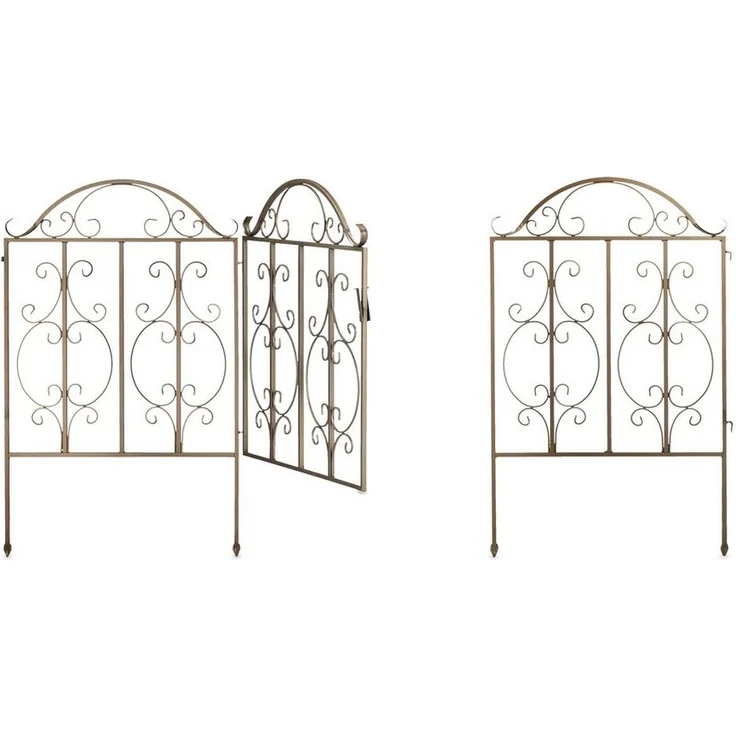 relaxdays Zauneinzeltür 3-teiliges Gartentor bronze, geschwungene Ornamente, erweiterbar – Bild 1