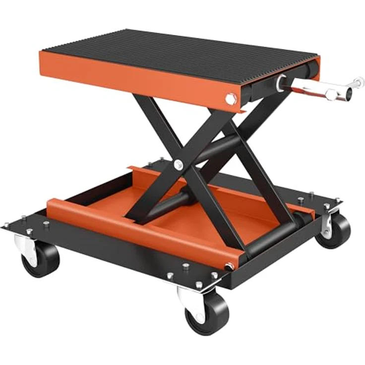 HOMCOM Motorradhebebühne 500 kg, höhenverstellbar von 135-390 mm, mit rutschfester Plattform und 360° drehbaren Rädern, für Garage & Außenbereiche – Bild 1