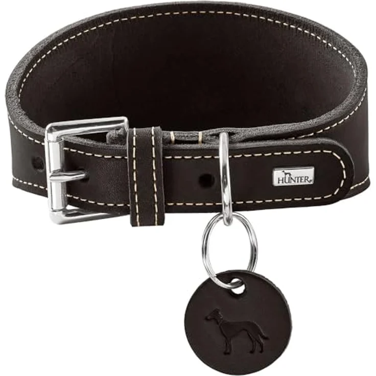 HUNTER Windhundhalsband Aalborg, schwarz, Softleder, kehlkopfschonend, druckverteilendes Design, Made in Germany, Größe 42 – Bild 1