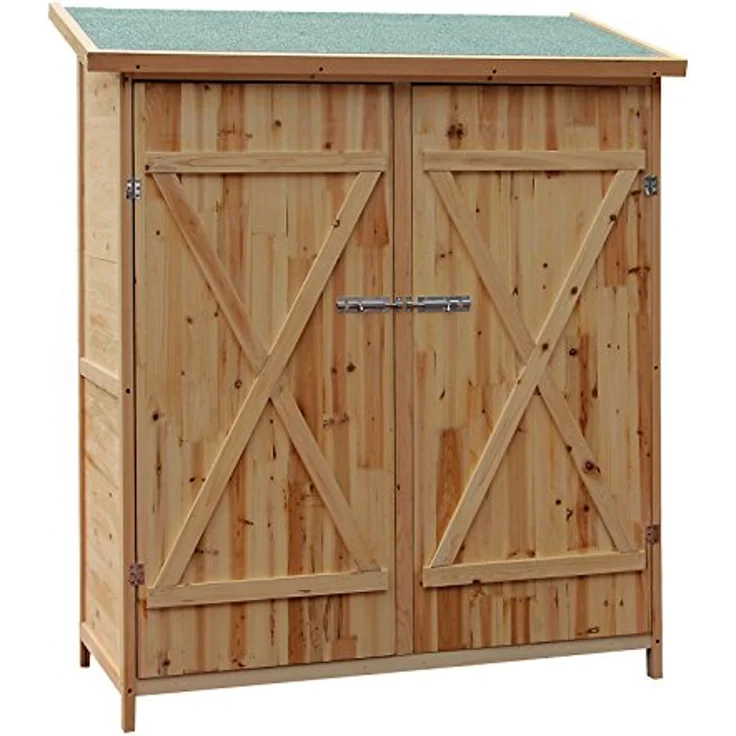 Wiltec Gerätehaus XXL Holz Gartenschrank für Gartengeräte inkl. Montagematerial Gartenhaus zur Aufbewahrung Geräteschuppen Geräteschrank, robustes Holz und Bitumendach, 138 x 65,5 x 160 cm – Bild 1