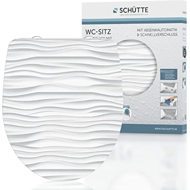 Schütte WC-Sitz White Wave Duroplast, Absenkautomatik & Schnellverschluss, bruchsicher und hygienisch, einseitig bedruckt
