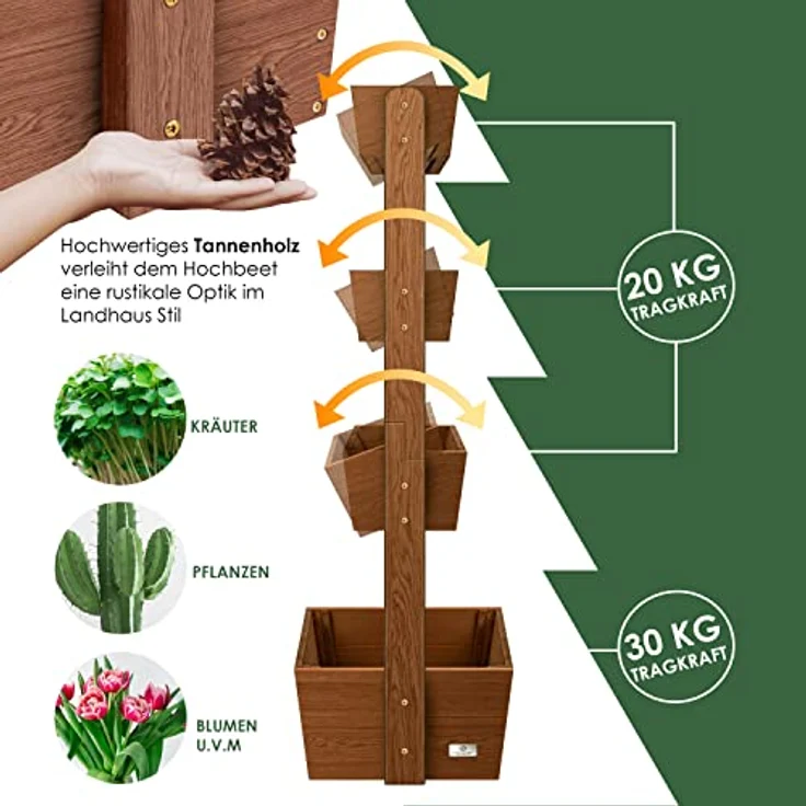 KESSER Hochbeet mit Etagen Premium Blumenkasten Blumentreppe Pflanztreppe - Gemüsebeet Kräuterbeet Pflanzkübel Frühbeet Blumenbeet Pflanzkasten inkl. Gartenvlies- Beet für Terrasse Balkon & Garten Braun, 4 Etagen – Bild 6