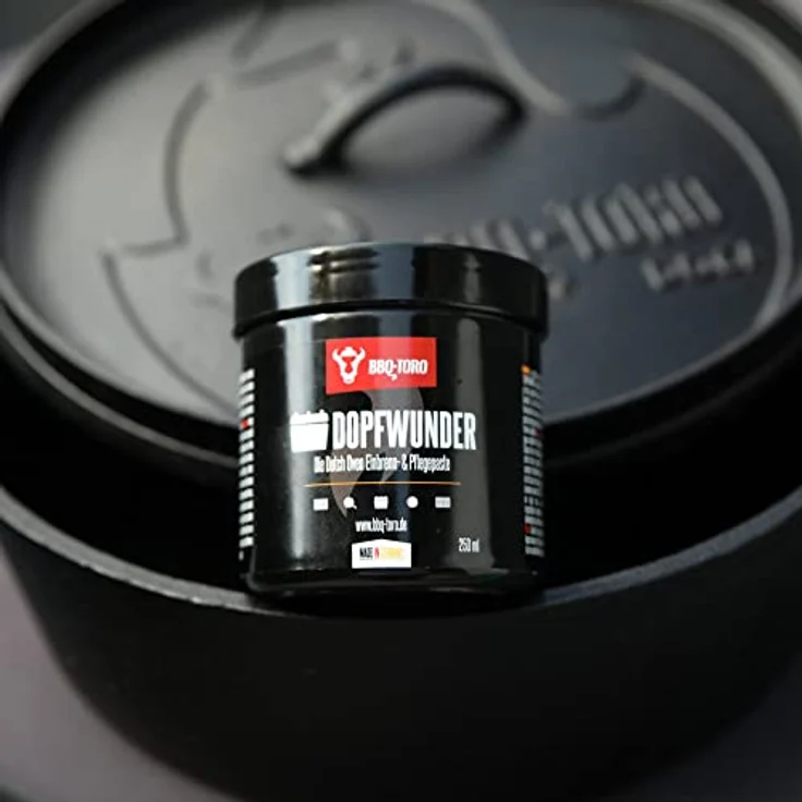 BBQ-Toro DOPFWUNDER, Einbrenn- & Pflegepaste für Gusseisen Grillzubehör, 250 ml, Made in Germany, lebensmittelecht, vegan – Bild 2