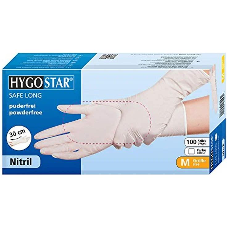 Hygostar Nitrilhandschuh SAFE LONG weiss L 30 cm, puderfrei – Bild 2
