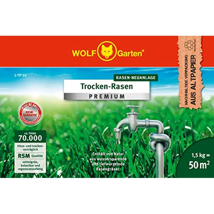 WOLF-Garten Saatgut Trockenrasen Premium - Hitze und Trockenveträglich 1,5 kg für 50 m² – Bild 4